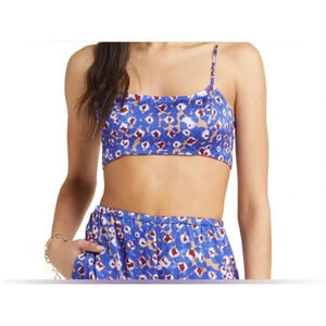 Open Edit Women's Sleeveless Crop Top Size XXS Blue Silky Summer